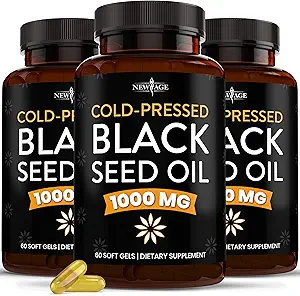 NEW AGE Black Seed Oil Softgel Capsules - Premium Cold- Pressed Nigella Sativa Producerer Pure Black Cumin Seed Oil - Non- GMO & Vegetar 90 Greve (Pack of 3)