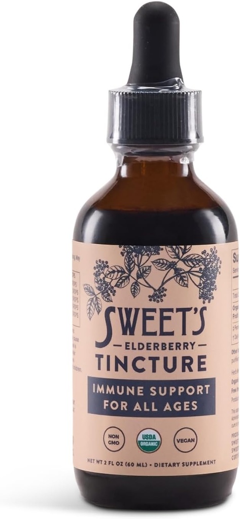 Sweet 's Elderberry Tincture Mea124; USDA Organic Measurement 124; Alcohol- Free Measurement 124; Black Elderberry Measurement for All Aspects 124; Travel- Friendly 2 oz Flaske med Dropper Measurement 124; Vegan Measurement 124; Keto Measurement 124; Non- GMO Measurement 124; Usødet