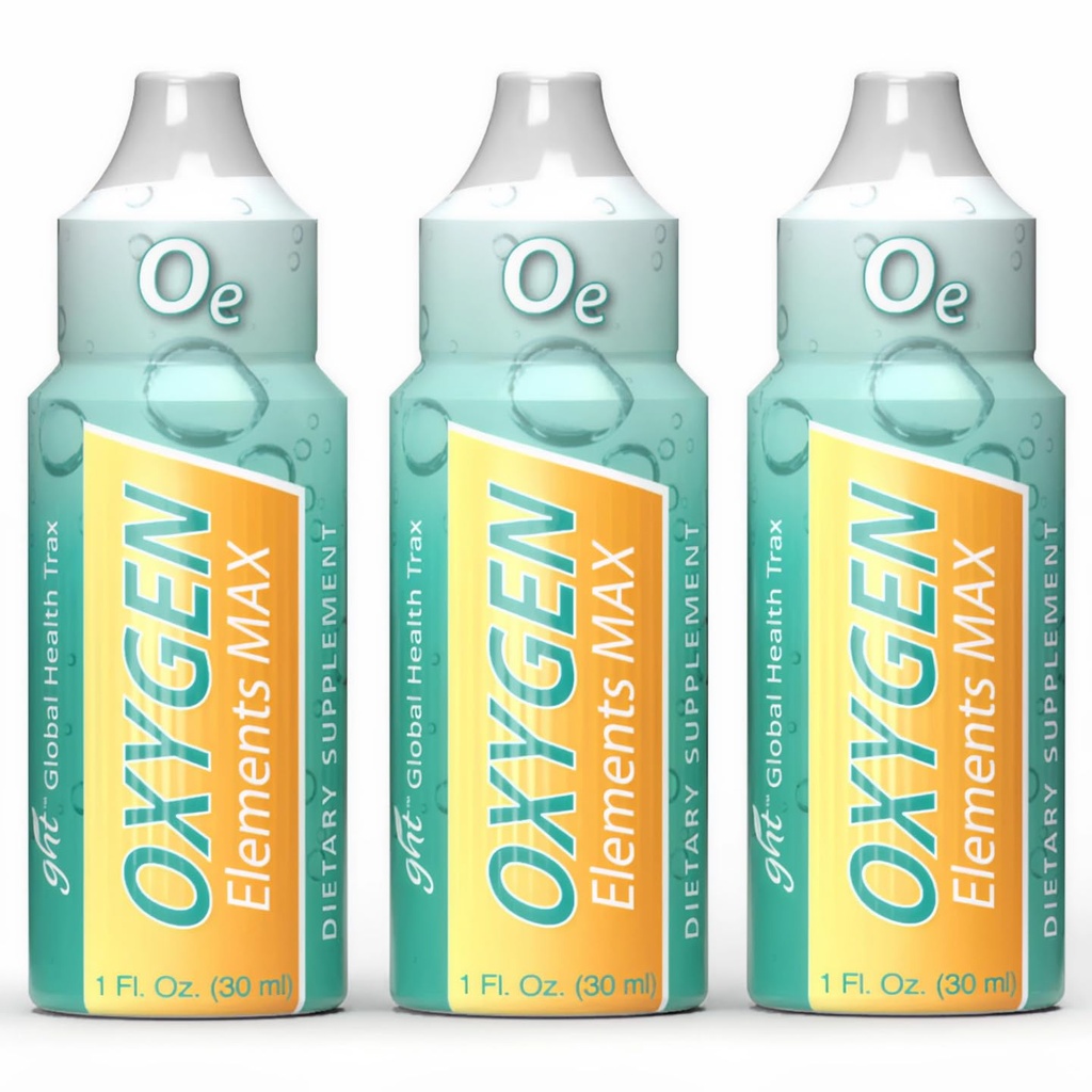 GHT Oxygen Elements Max Liquid Oxygen Drops in 1 Ounce Bottle, Portable Supplement - Bolster Endurance and Stamina, Cleanse Cells (3 Pack)