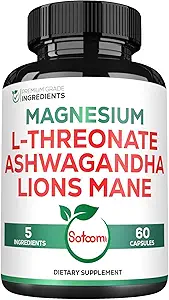 Satomi 5in1 Magnesium L- Threonat med Mangesium Glycinat, Ashwagandha, Chelate & Lions Mane - 60 kapsler