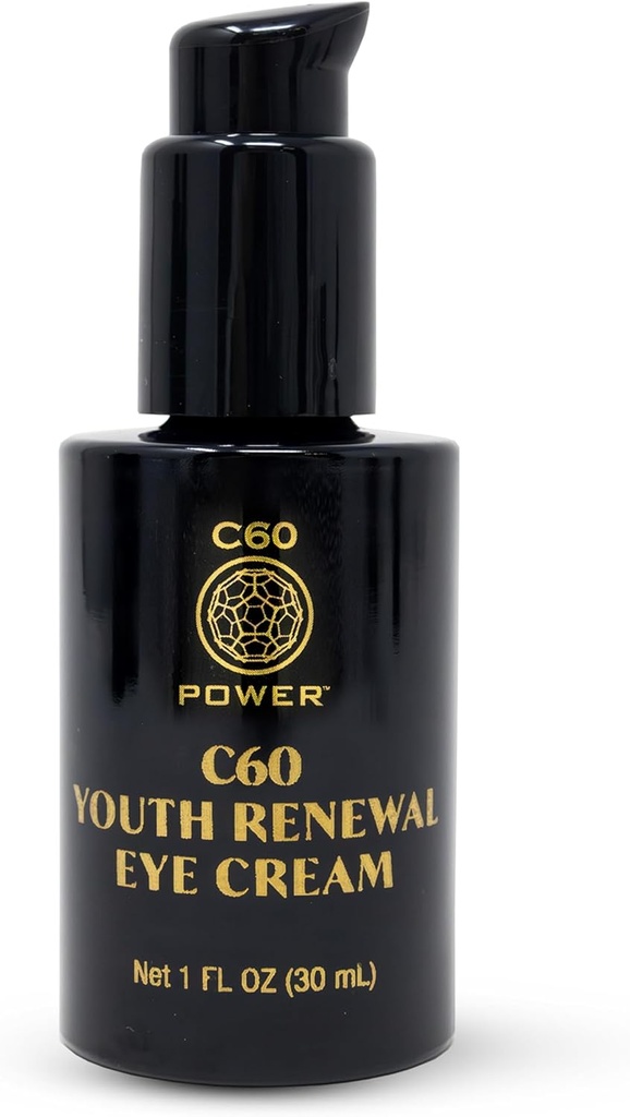 C60 Power Youth Fornyelse Eye Cream - Eye Cream for Wrinkles & Puffiness, Anti Aging Skin Care for Kvinder & Mænd, Med 99,99% Pure Sublimeret C60, Kobber Peptider, & Højkvalitets Ingredienser - 1 fl oz