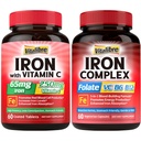 Jerntilskud til kvinder og mænd, med vitaminer C, B6, B12 & folat + jerntilskud, 65mg carbonyl jern med 250 mg vitamin C