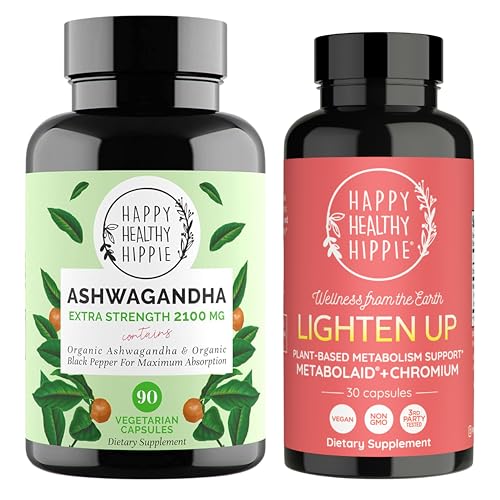 Happy Healthy Hippie Lighten Up Weightloss Supplement (Metabolaid™ + Chromium) & Organic Ashwagandha Capsules