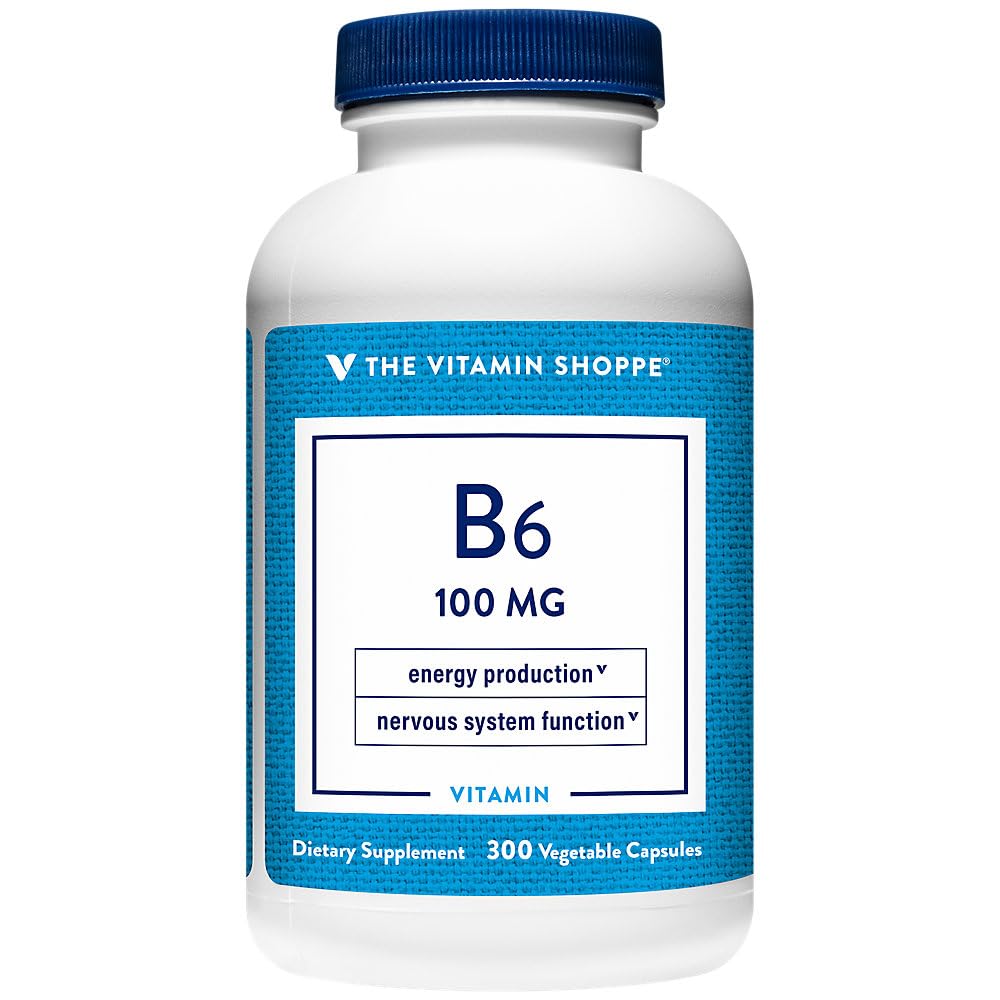 The Vitamin Shoppe Vitamin B6 100mg - Energy Metabolism & Brain Function | Pyridoxine HCL | 300 Veggie Capsules | Gluten-Free Non-GMO