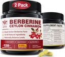 Berberine Supplement 1500mg med Ceylon Cinnamon, Bitter Melon, Banan Leaf & Botanisk Uddrag for immunforsvar & Kropsadministration, 10- in-1 Formel med Berberine HCL, Non- GMO, 240 Veggie Kapsler