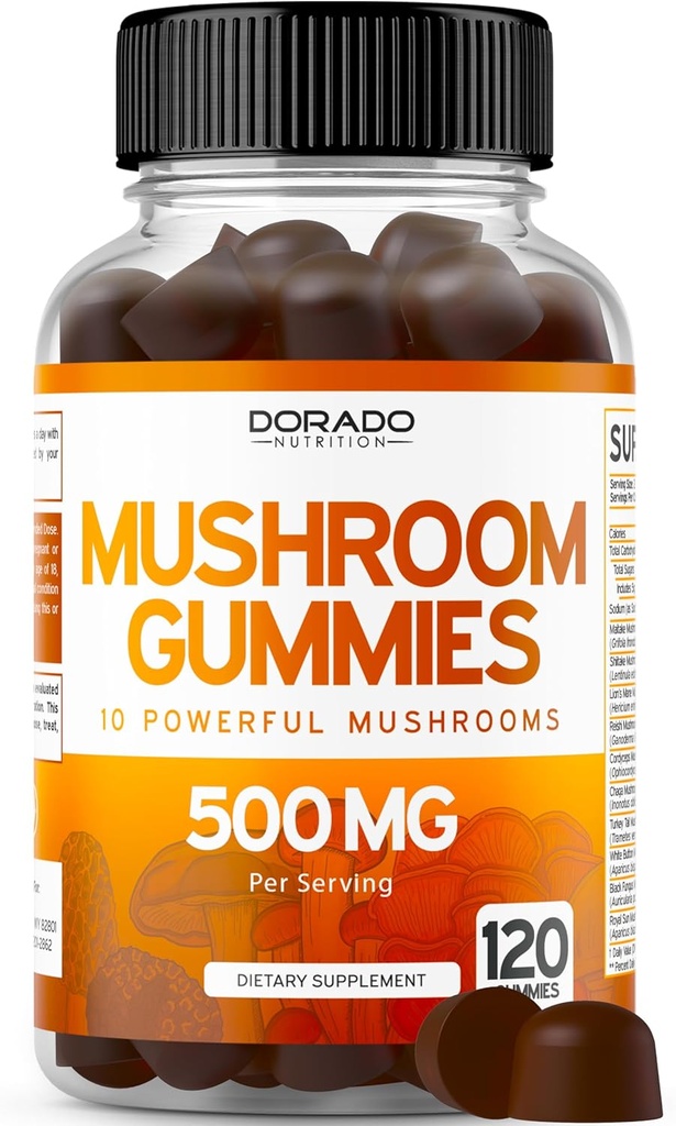 Mushroom Gummies 2500mg 10 i 1 Blend (120 Gummies med Lions Mane, Cordyceps, Reishi & mere Funktionelle Mushrooms) Fokus & Brain Mushroom Supplement - Vegan & tredjepart Testet - USA Made
