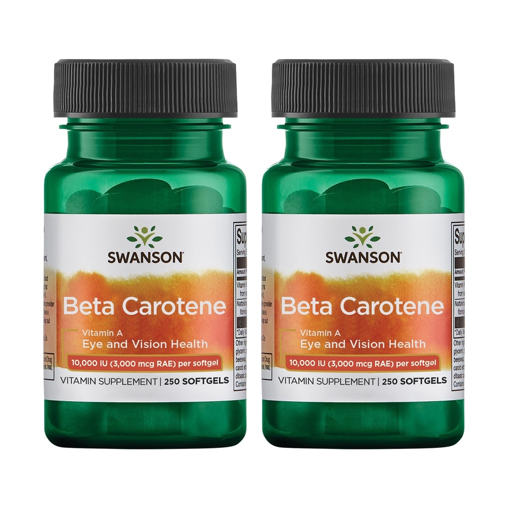Swanson Beta- Caroten - Vitamin A tillæg Fremme immunforsvar, øje & hudsundhed - Natural Wellness Formel - (250 Softgels, 3000mcg Hver) (2 Pack)
