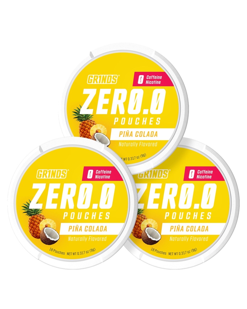 GRINDS ZERØ.Ø Piña Colada Pouches | Nicotine-Free, Caffeine-Free, Sugar-Free, 0 Calories |3 Pack | 18 Pouches Per Can