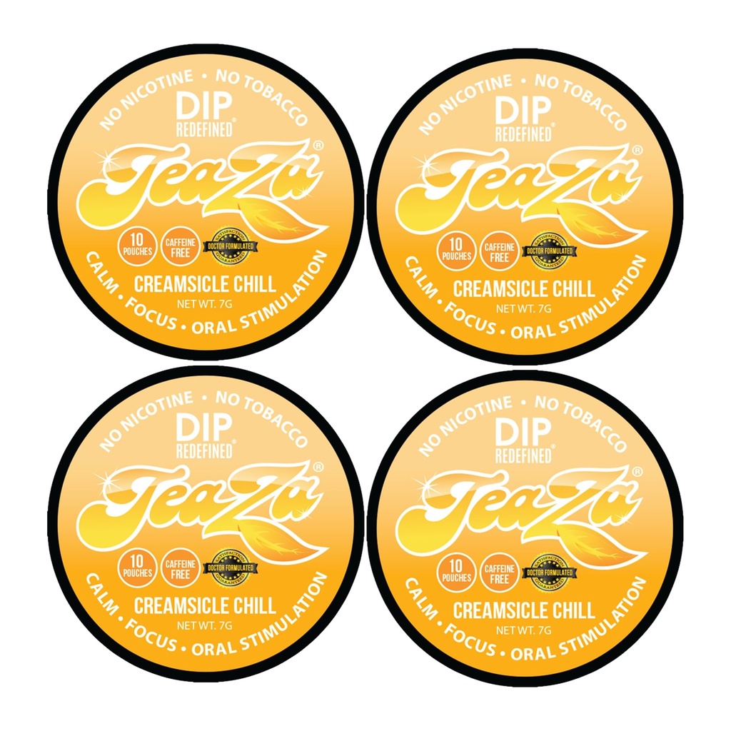 Teaza Energy Pouches, Tobacco Free Nicotine Free Dip Smokeless Alternative Snuff & Energy Dip Chewing Tobacco Alternative Healthy Dipping Premium Flavored Creamsicle Chill (4 Pack)