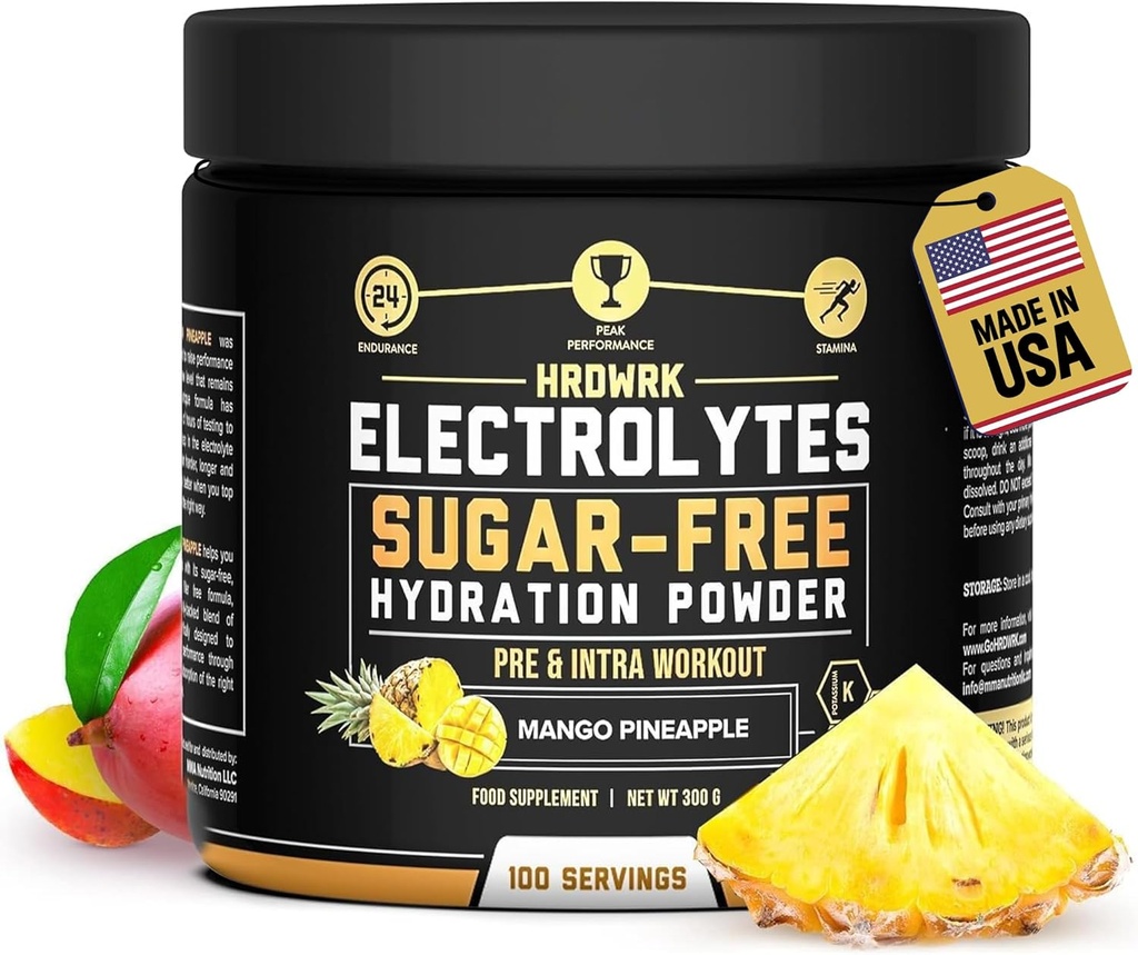 HRDWRK Electrolytes Powder with Magnesium, Kalium - Sugar Free Electrolytes Boost Endurance og reducere træthed med denne Electrolytes supplement - Maksimal hydrering - Keto Friendly