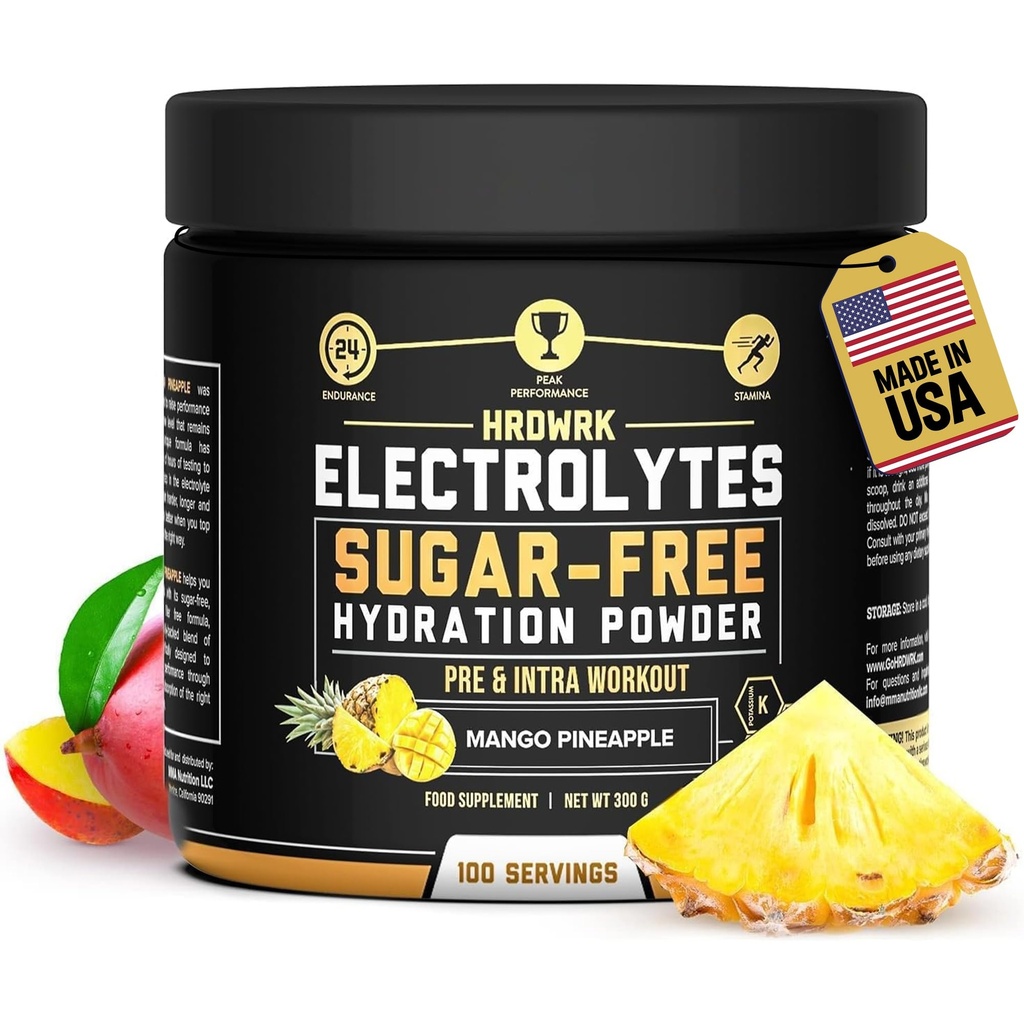 HRDWRK Electrolytes Powder with Magnesium, Kalium - Sugar Free Electrolytes Boost Endurance og reducere træthed med denne Electrolytes supplement - Maksimal hydrering - Keto Friendly