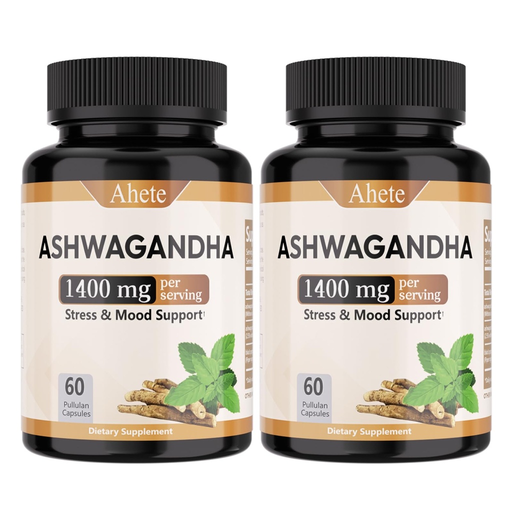 Ashwagandha Supplement, Stress Relief and Mood Enhancer, 1400mg Ashwagandha Powder and Root Extract, 120 Capsules, 60 Days Supply