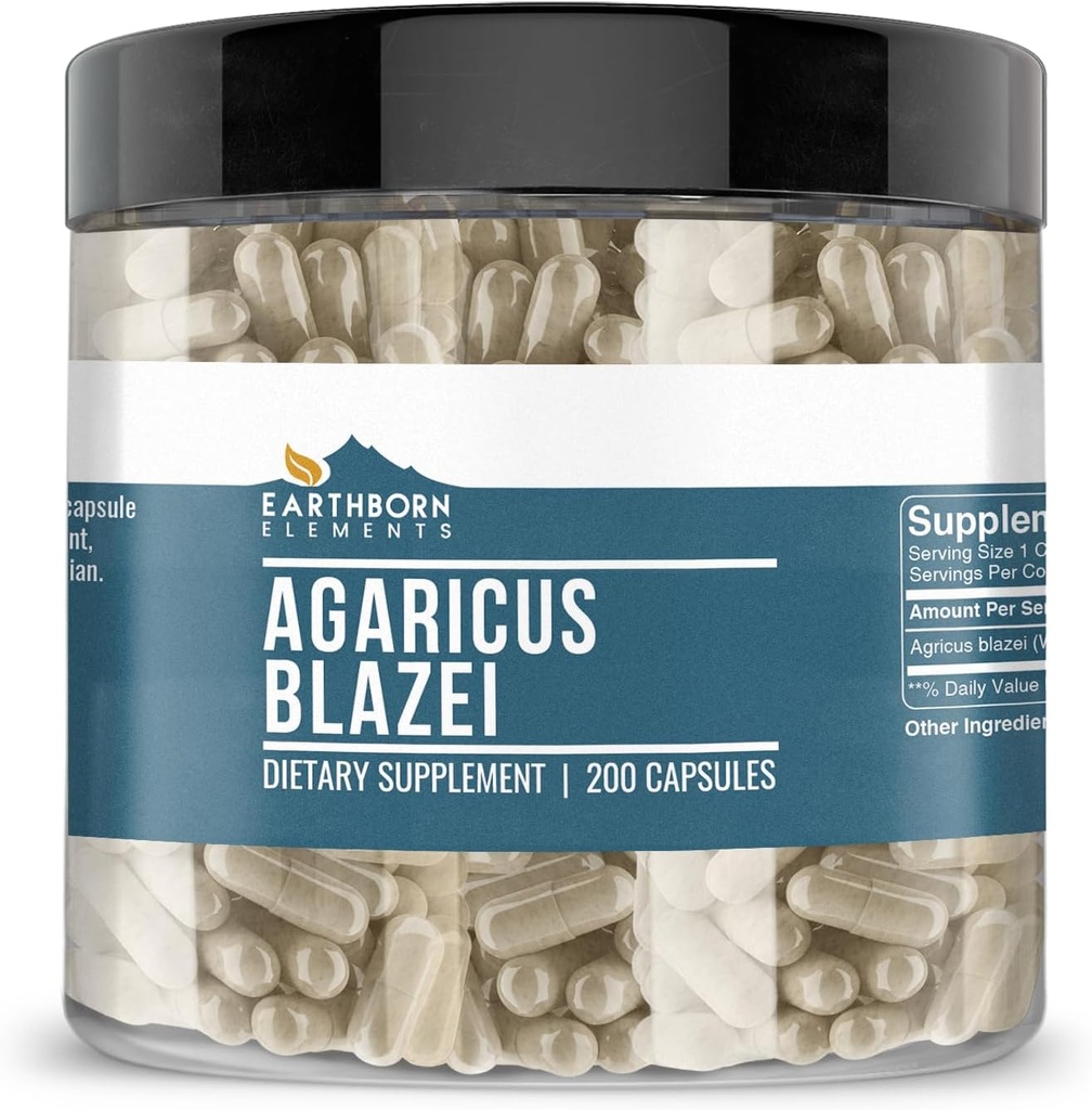 Earthborn Elements Agaricus Blazei 200 Kapsler, Pure & Ufortyndet, Ingen tilsætningsstoffer