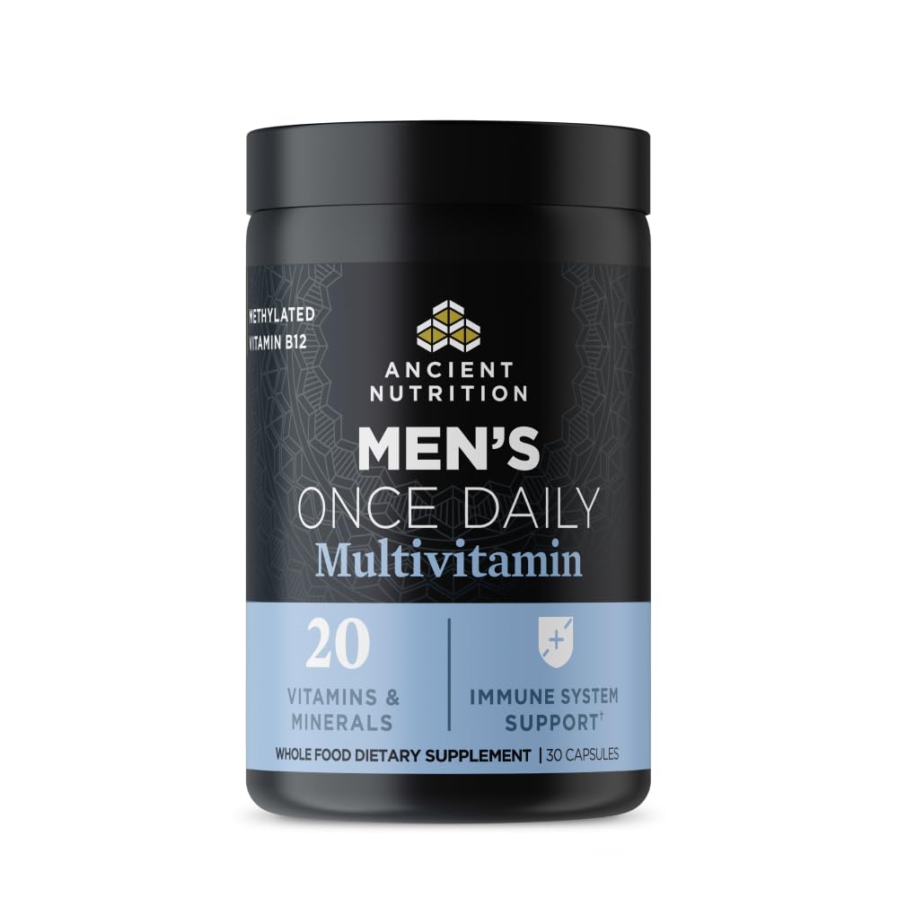 Ancient Nutrition Multivitamin for mænd, Ancient Multi Men 's Once Daily Vitamin Supplement 30 Ct, Vitamin A, Vitamin B og Vitamin K2, Bukkehorn Seed, Understøtter immunsystemet, Paleo og Keto Friendly