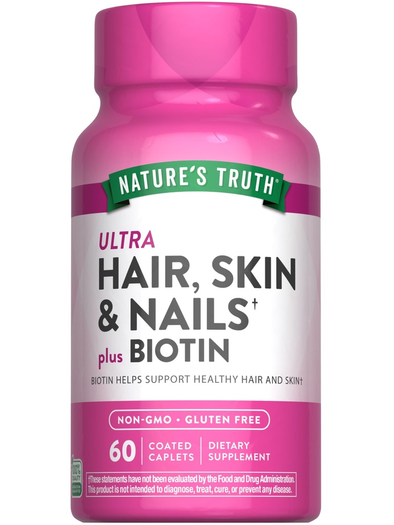 Nature 's Truth Hår Skin and Nails against 124; 60 Caplets Measures 124; Plus 5.000 mcg Biottin Measures 124; Non- GMO & Gluten Free Supplement