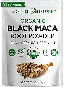 Organic, Raw Peruvian Black Maca Root Powder - Premium USDA Certified, Ideel til mænd og kvinder, Boost workouts, Enhance Muscle Recovery, Non- GMO, Vegan Superfood, 16 oz