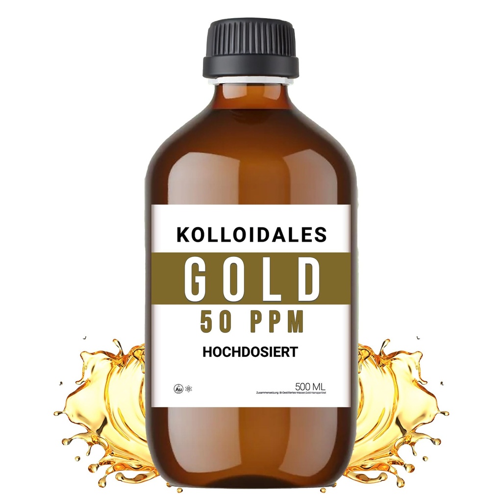 Kolloid guldopløsning, 50 PPM, 500ml, høj renhed 99,99%