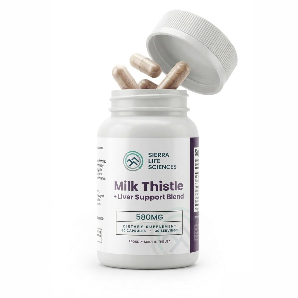 Milk Thistle+ Liver Support Blend | 580mg with Turmeric, Dandelion Root, Beet, & Black Pepper | for Liver Enzyme Support, Detox & Antioxidant Defense | 60 Capsules