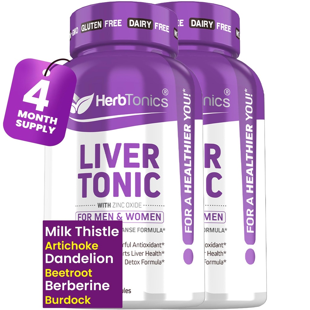 Herbtonics Liver Cleanse Detox & Repair | 20-in-1 Liver Detox Complex | Milk Thistle Supplement with Artichoke, Dandelion, Turmeric, Berberine | 240 Vegan Capsules