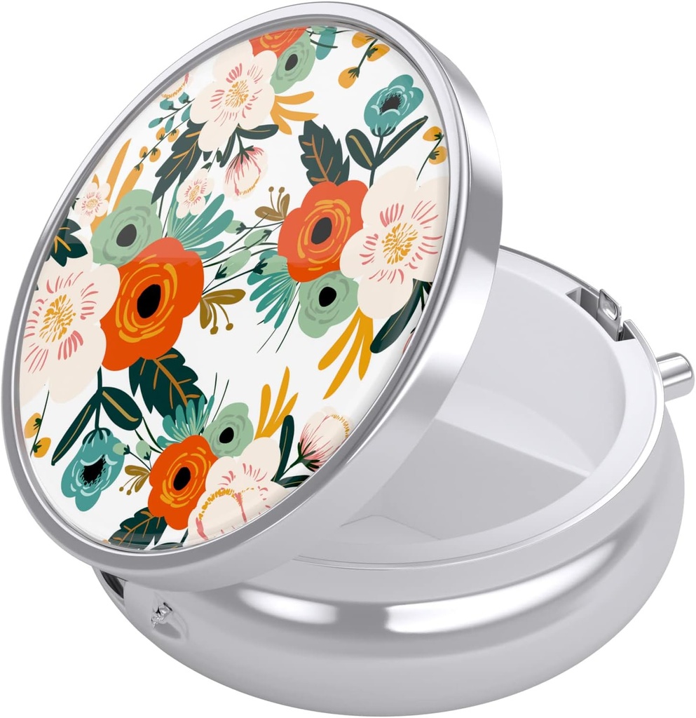 Nipichsha Pill Box, Lille Pill sag for purse & Pocket, Cute Travel Medicine Organizer, Portable Medicine Container Holder til at holde vitaminer, Medicin, Fish Oil & Kosttilskud, Hvide blomster