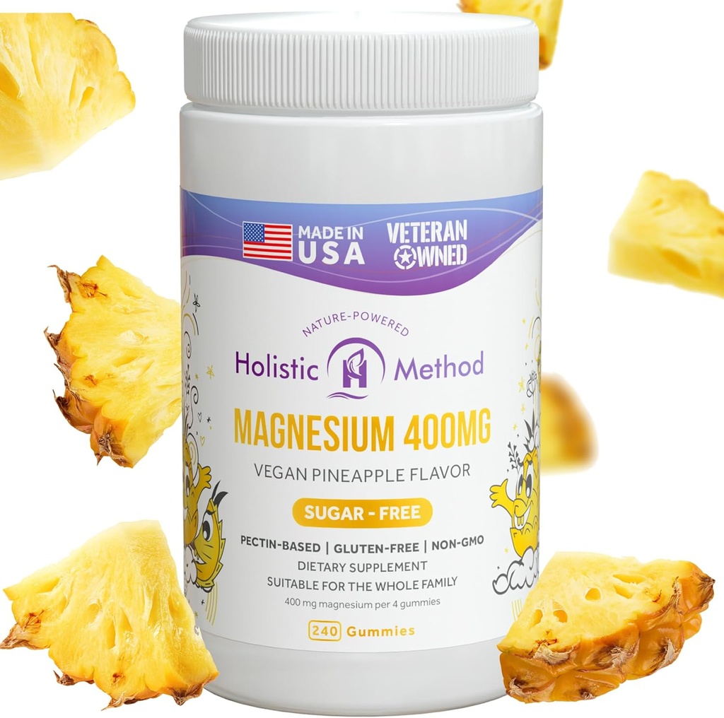 Magnesium Citrate Gummies - sukkerfri, Vegansk og ikke-GMO for bedre søvn og afslapning - Ingen sukkeralkohol - Magnesiumtillæg til voksne, teenagere og børn - Ananas - 240 tykkere