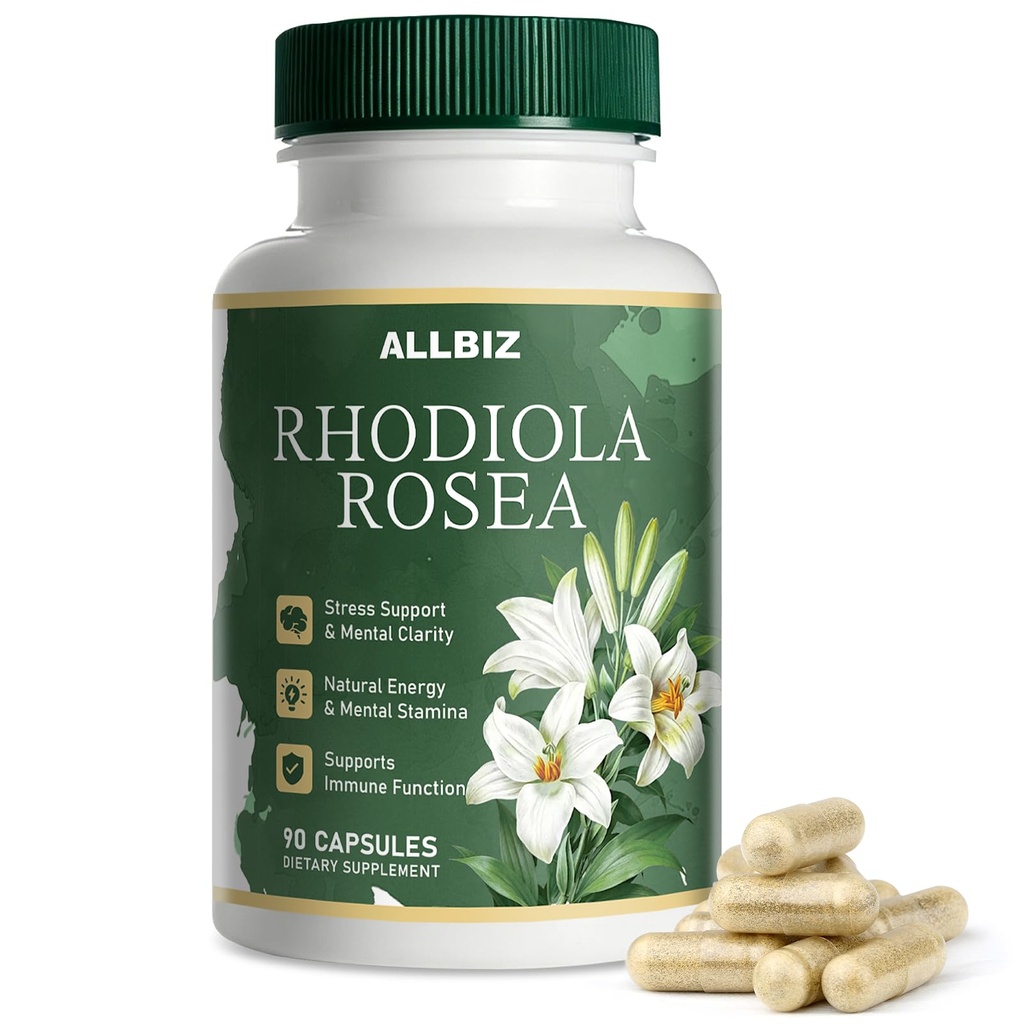 Rhodiola Rosea Organic 90 Count 3% Salidrosides&1% Rosavins Standardized | Premium Adaptogen for Stress Management, Mental Clarity & Natural Energy Boost, Gluten-Free Vegan