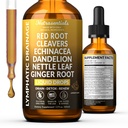 Lymphatic Drainage Liquid Drops 10 in 1 with Red Root, Echinacea, Burdock, Cleavers, Ginger, Nettle Leaf, Dandelion & More | Vegan, Non-GMO - 2 Fl Oz