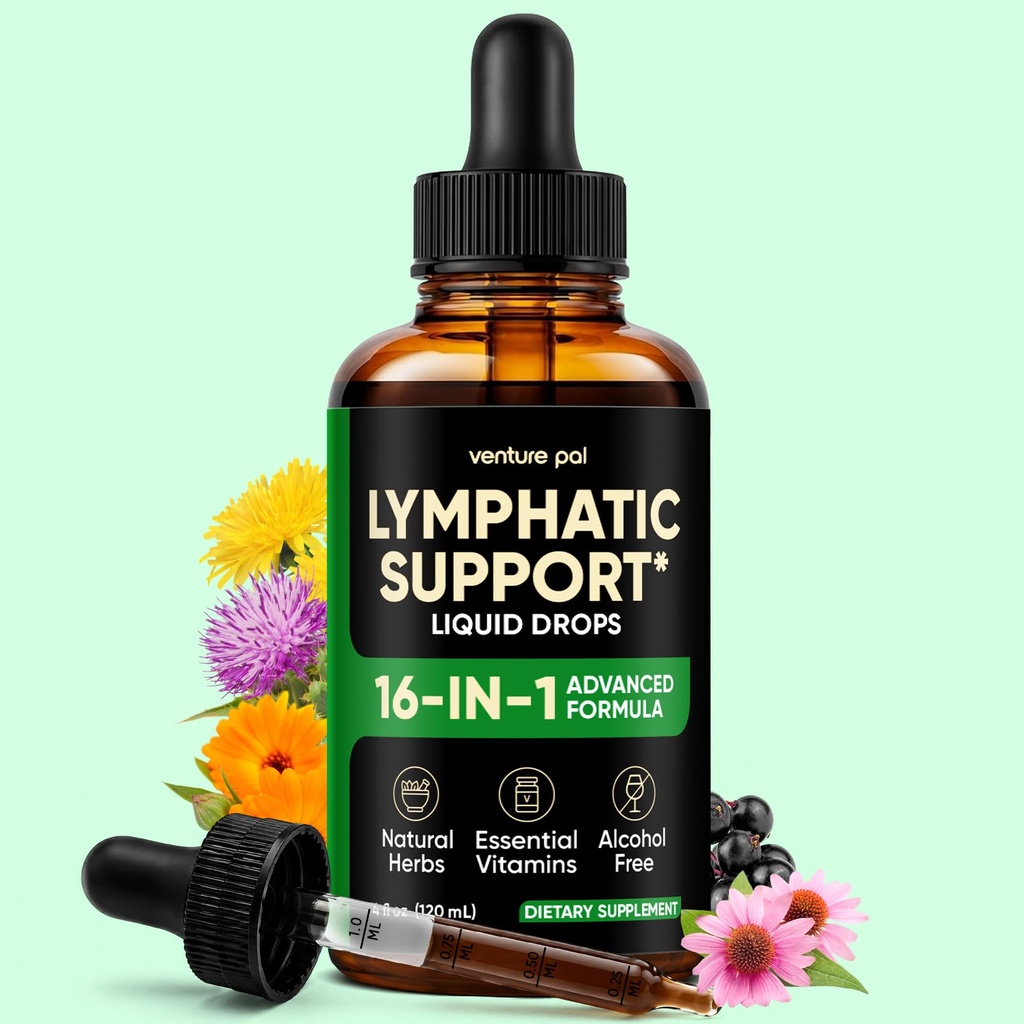 Venture Pal 16-in-1 Lymphatic Drainage Drops - 120 Servings - Alternative to Lymphatic Drainage Massager, Alcohol-Free, 4 fl oz