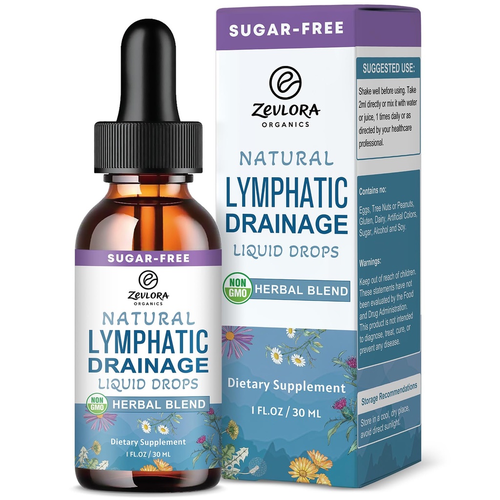 Lymphatic Drainage Support Drops - Advanced 11-in-1 Herbal Extract Formula with Echinacea, Dandelion, Elderberry & Milk Thistle – Multi-Herb Liquid for Fluid Balance & Healthy Circulation - 2 Fl Oz
