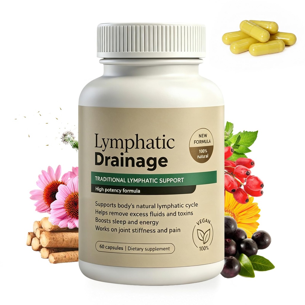 Lymphatic Drainage Capsules Contain 8 Natural Herbal Ingredients for Detoxification and Immune Support. They Help Maintain Fluid Balance and Promote A Sense of Lightness - 60 Capsules