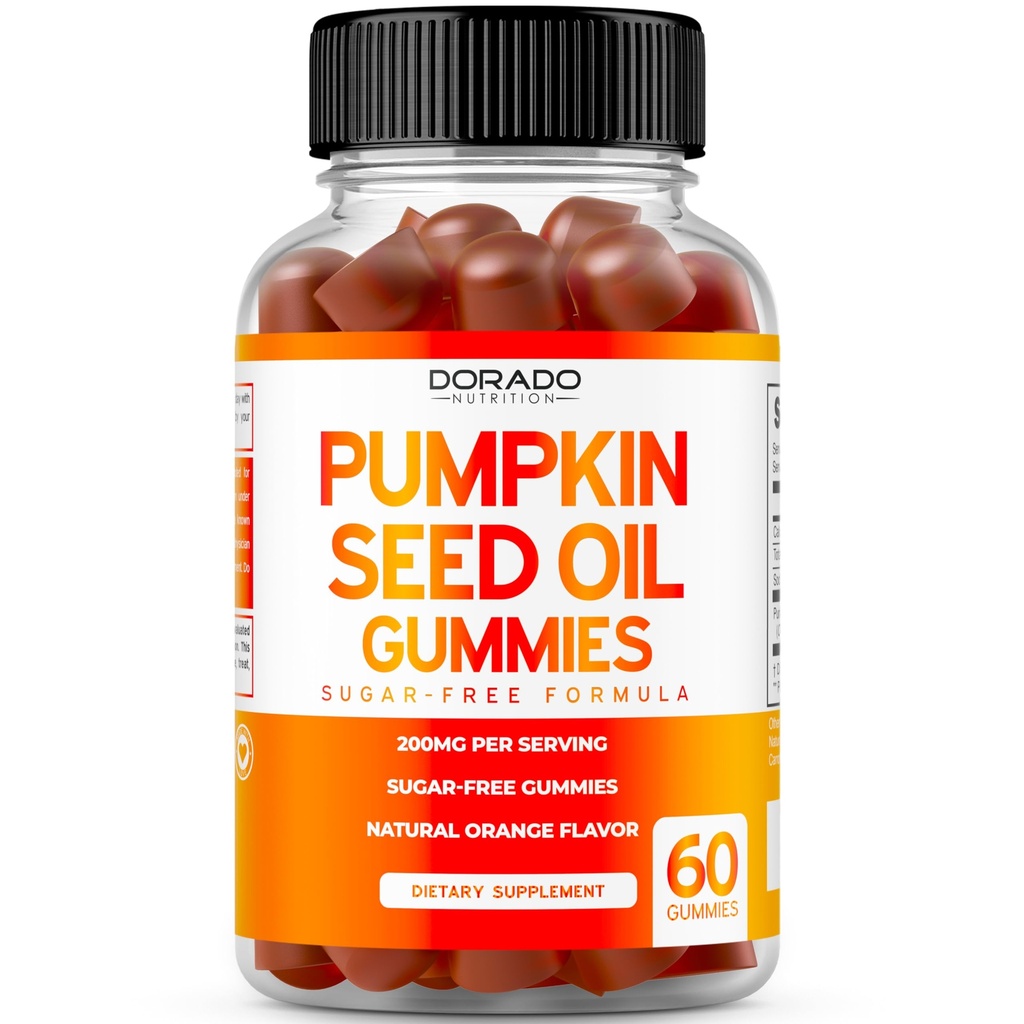 Pumpkin Seed Oil Gummies Orthmg Sugar Free Gummy Supplement med Pumpkin Seed Extract for voksne - Lækker Orange Flavor, ikke GMO - Gluten Free, Vegan Supplement & USA Made (60 kapsler)