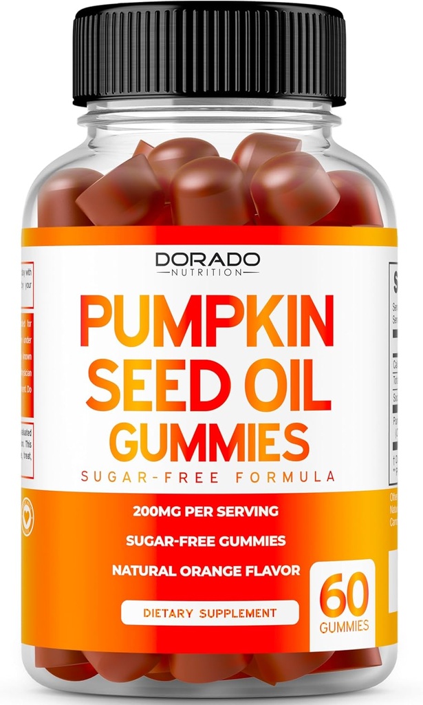 Pumpkin Seed Oil Gummies Orthmg Sugar Free Gummy Supplement med Pumpkin Seed Extract for voksne - Lækker Orange Flavor, ikke GMO - Gluten Free, Vegan Supplement & USA Made (60 kapsler)