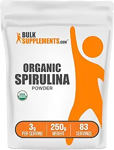 BulkSupplements.com Organic Spirulina Powder - Superfood, Green Spirulina Powder, Herbal Supplement - Vegan- Friendly, 3g per Serving, 250g (8,8 oz) (Pack of 1)