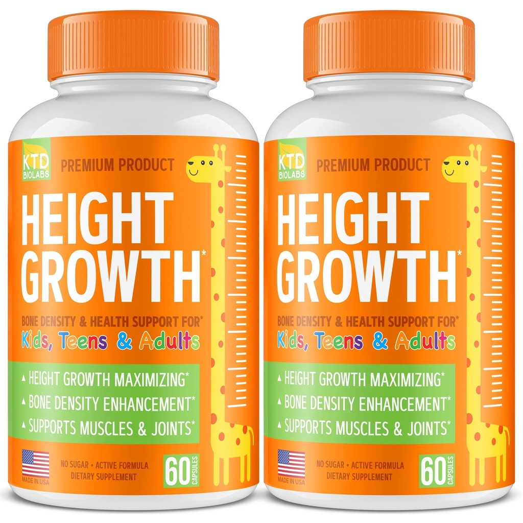Pakke med 2 Højde Vækst Maximizer - Lavet i USA - Naturlig Højde Stigning Booster & Teen Vitaminer - Pills to Grow Taller ved enhver alder - Knoglevæksttillæg for voksne og børn