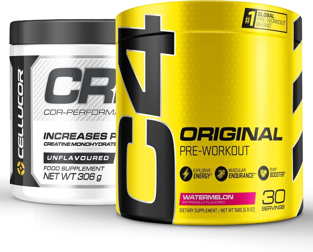 Cellucor Pre Workout & Creatine Bundle, C4 Original Pre Workout Powder, Watermelon, 30 Servere + Cor Performance Creatinine Powder, 72 Servere