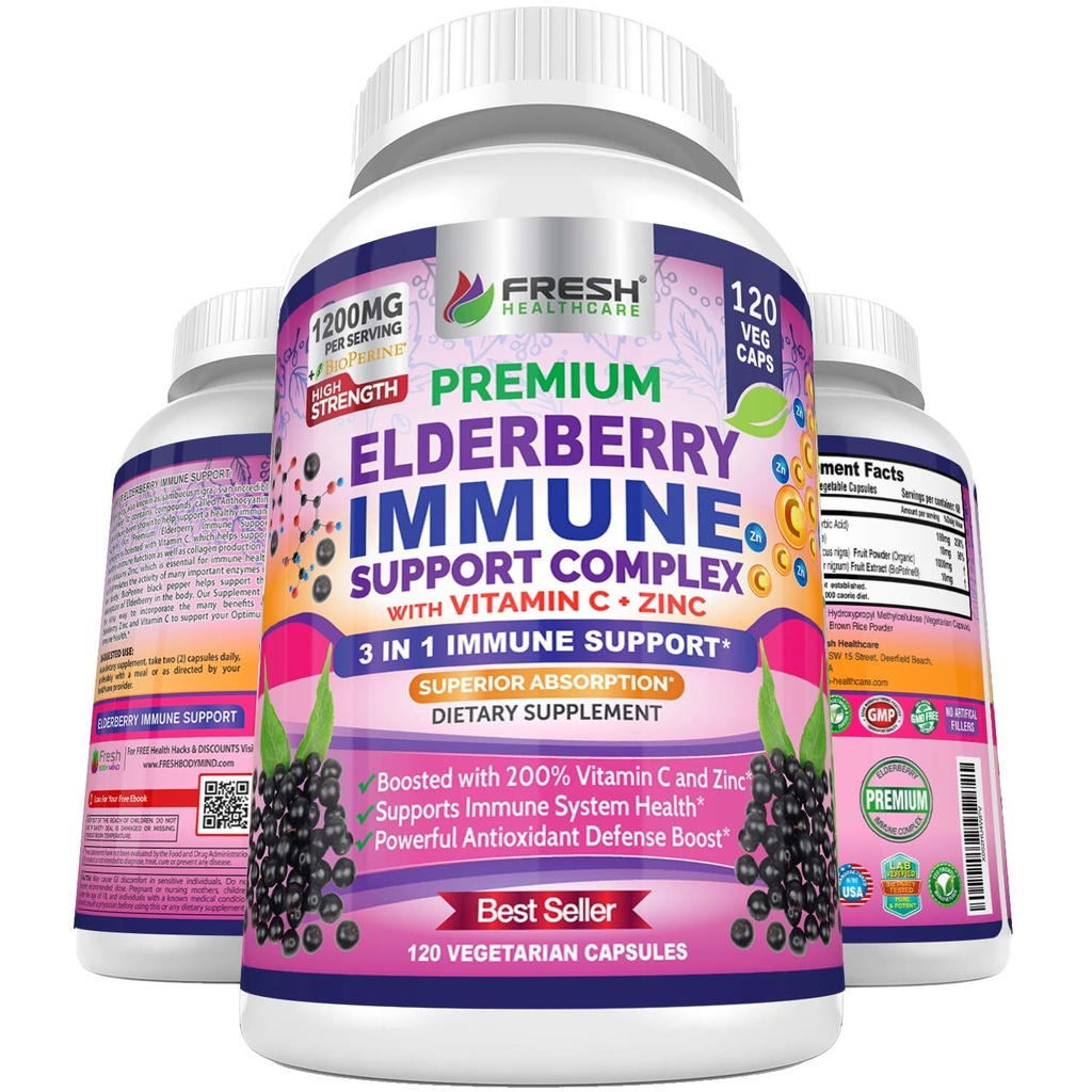 FRESH METHCARE Elderberry Capsules - High Potency Black Elderberry with Zink & Vitamin C - Premium 31- immunsupportvitaminer til voksne