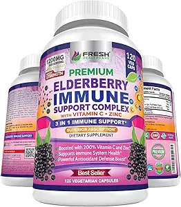 FRESH METHCARE Elderberry Capsules - High Potency Black Elderberry with Zink & Vitamin C - Premium 31- immunsupportvitaminer til voksne