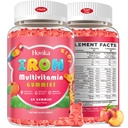 Iron Supplement Gummies for Kids with Multivitamin, Calcium, Zinc, Folate - Kids Iron Gummies Support Immune, Blood Builder, Iron Deficiency, Anemia & Energy - Vegan, Peach 60 Count