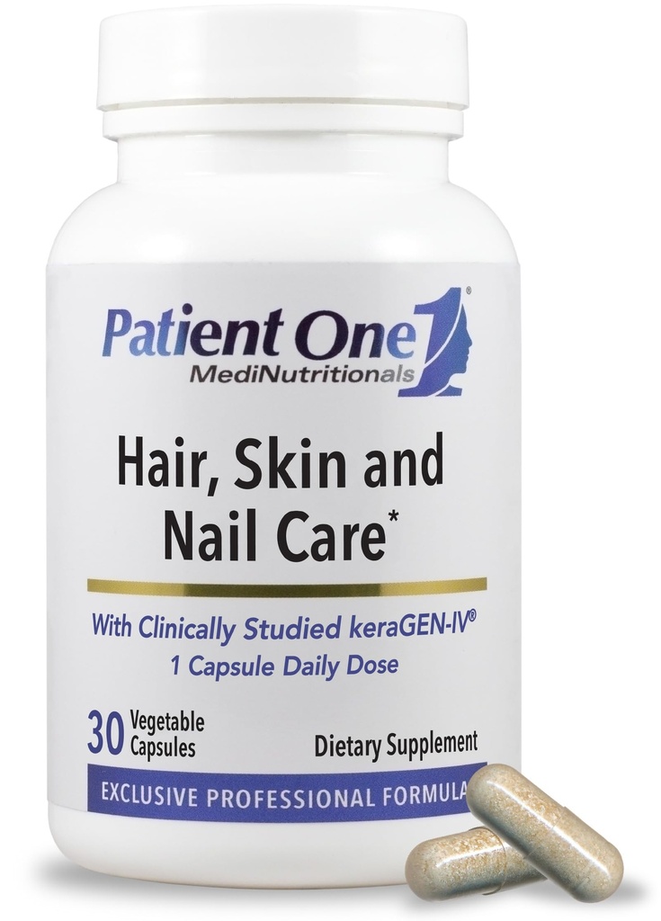 Patient One Hår, Hud & Nail Care • 124; supplement til støtte stærke negle, og sundt hår og hud * • 124; med Keratin, Collagen og mere • 124; 30 kapsler