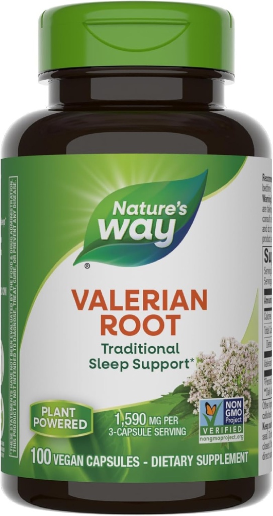 Nature 's Way Valerian Root, Traditional Sleep Support *, Non- GMO Project Verified, Gluten Free, Vegan, 100 Kapsler (Packaging May Vary)