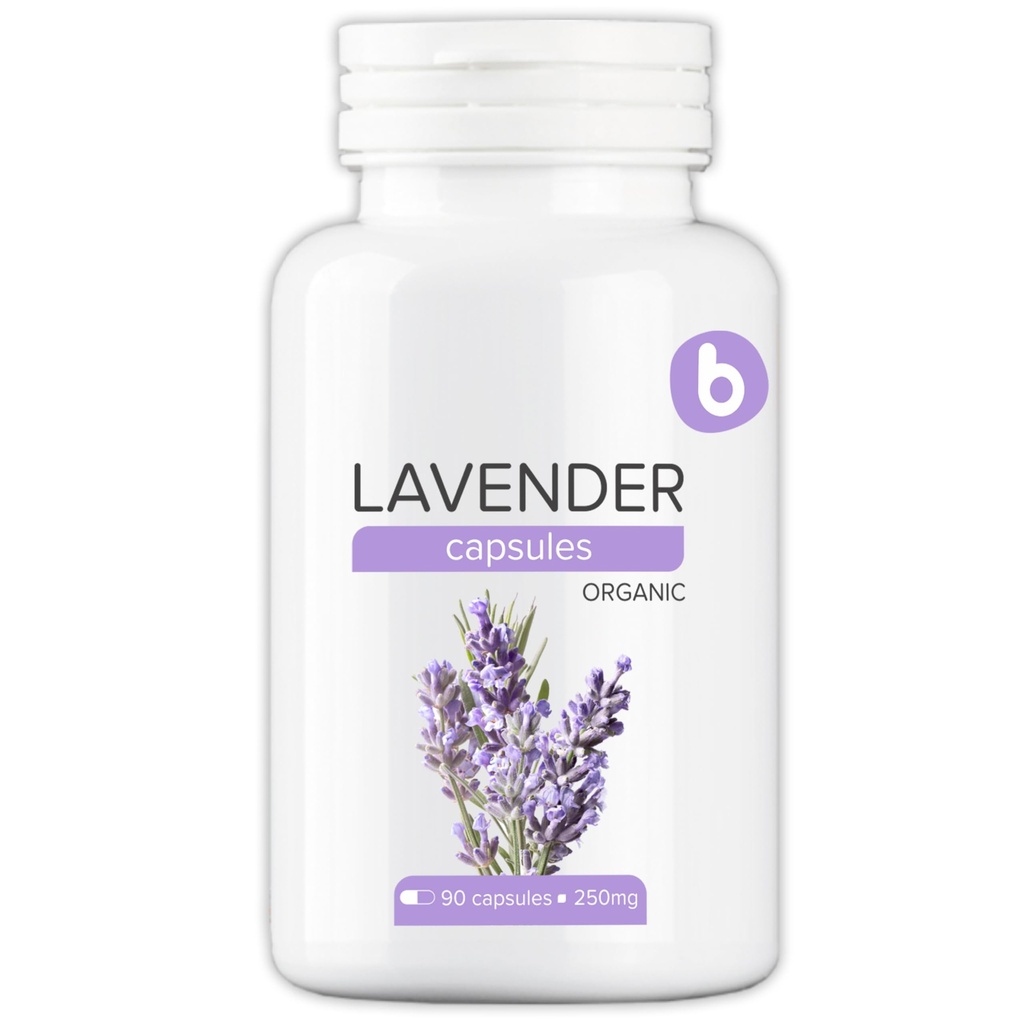 Organiske lavendelkapsler - Lavendelpiller til afslapning og balance - Understøtter rolig sind og krop - Naturligt supplement - Non- GMO, Gluten- fri - 90 Veganske kapsler