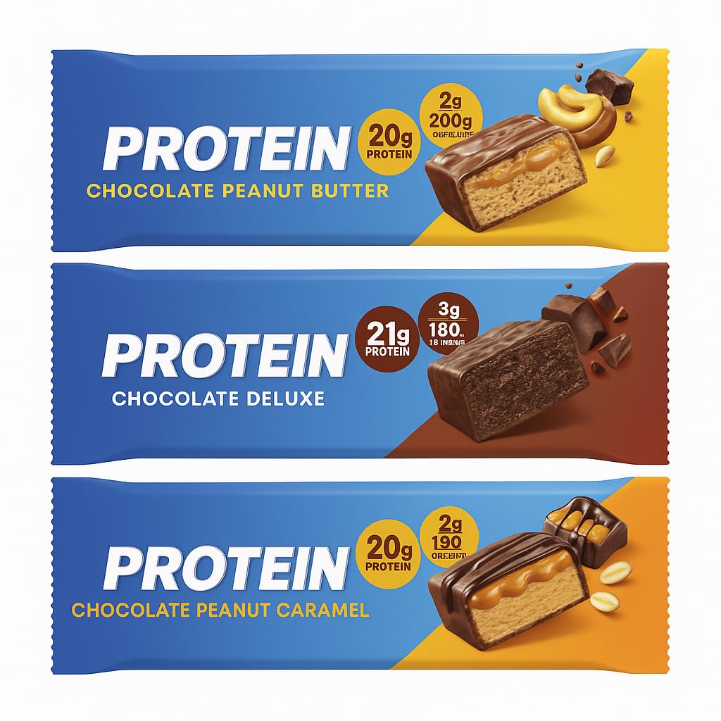 High Protein Bar Variety Pack – 11 Count (5 Peanut Butter, 3 Chocolate Deluxe, 3 Peanut Caramel) – Low Sugar, Gluten-Free, Keto Friendly, 20g Protein Energy Snack Bars