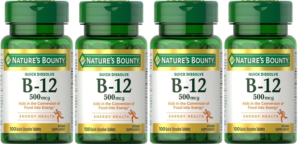 Nature 's Bounty Vitamin B- 12 500 mcg, 100 ea (pakke med 4)