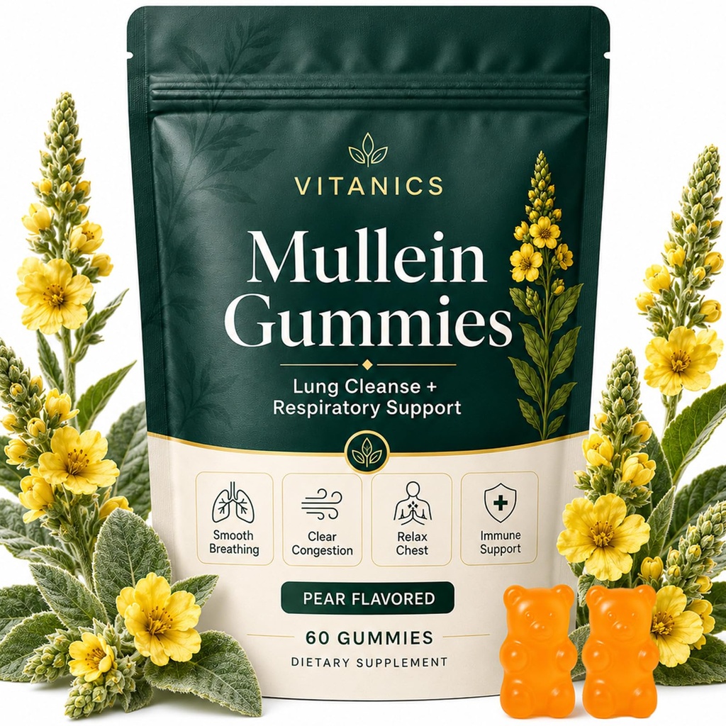 Vitanics Mullein Gummies, Mullein Leaf Extract for Lungs, Cleanse & Detox, Calm Chest, 60 Gummies