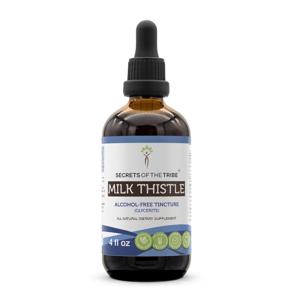 Secrets of the Tribe Milk Thistle Tincture Alcohol-Free Extract, Milk Thistle (Silybum marianum) Dried Seed 4 OZ