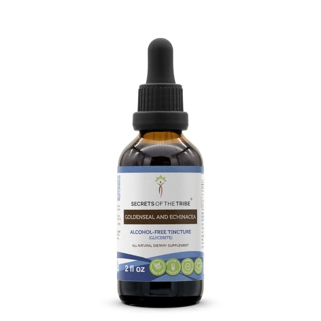 Secrets of the Tribe Goldenseal and Echinacea Alcohol-Free Liquid Extract, Herbs (Echinacea Root (Echinacea Purpurea), Goldenseal Root (Hydrastis Canadensis)) Tincture Supplement (2 FL OZ)