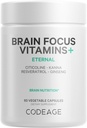 Kodeage Brain Focus Vitaminer + Nootrop supplement med Citicolin som Cognizin, Panax Ginseng, Resveratrol, Gotu Kola, Vitamin B12 Methylcobalamin - Liposomal Levering - Non-GMO - 60 Kapsler