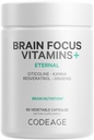 Kodeage Brain Focus Vitaminer + Nootrop supplement med Citicolin som Cognizin, Panax Ginseng, Resveratrol, Gotu Kola, Vitamin B12 Methylcobalamin - Liposomal Levering - Non-GMO - 60 Kapsler
