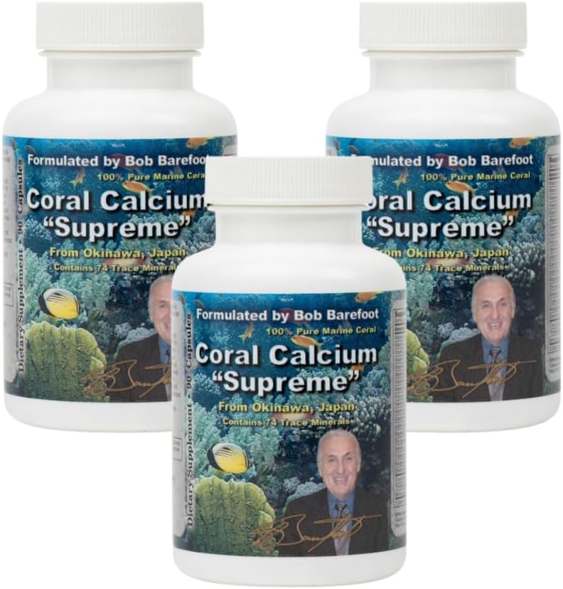 BOB 'S Best Coral Calcium Supreme I 100% Pure Marine Coral, 74 Trace Minerals, 1000 mg I 90 Kapsler, pakke med 3