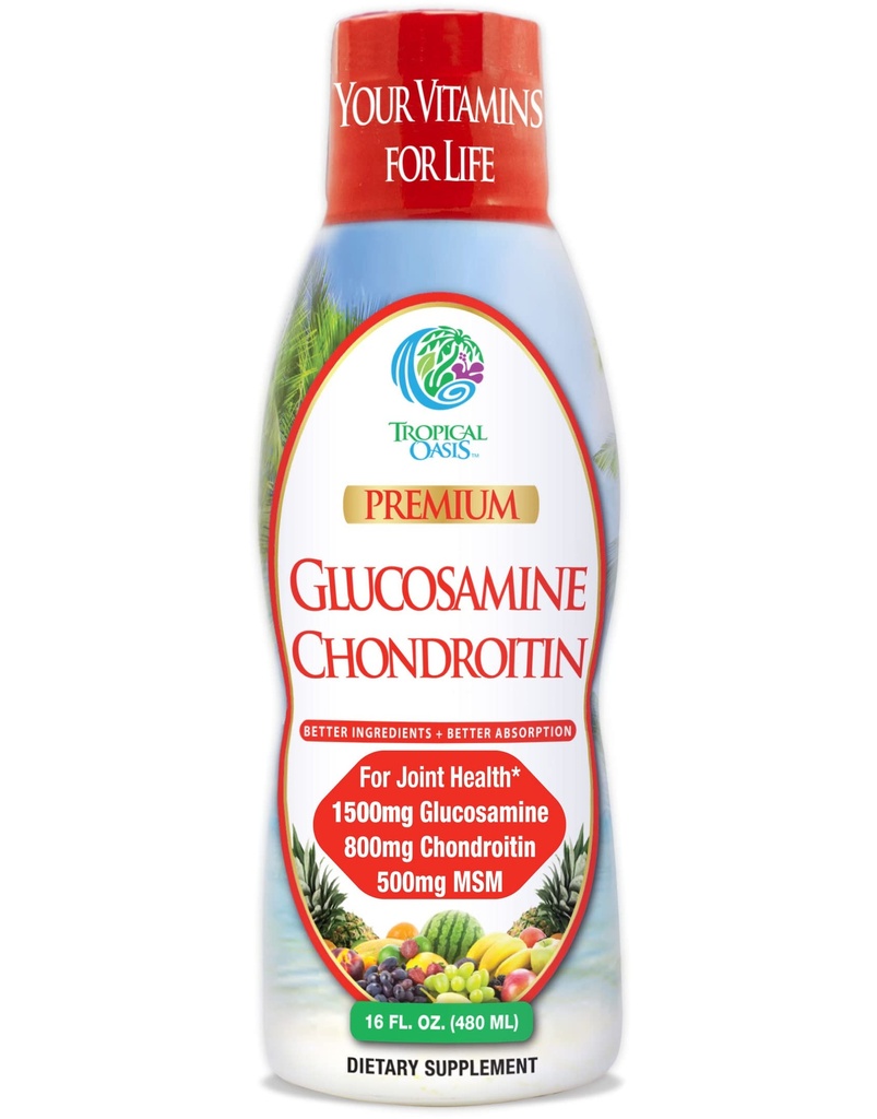 Tropical Oasis- Premium Liquid Glucosamin Chondroitin & MSM - Liquid Joint Support Formel 1500mg Glucosamin, 800mg Chondroitin, & 500mg MSM - 16 Fl Oz